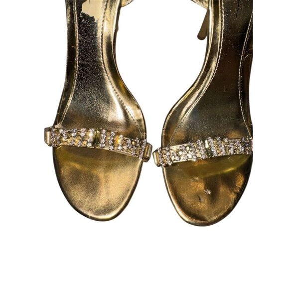 De Blossom  Gold l Rhinestone strap open toe heels  Size 10 Party Shoes - Picture 11 of 16
